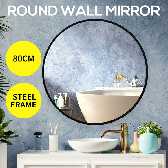 Wall Mirror Round Shaped Bathroom Makeup Mirrors Smooth Edge 80CM