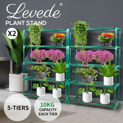 2x 5 Tier Plant Shelve Garden Greenhouse Steel Storage Shelving Frame Stand Rack