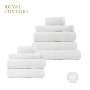 Royal Comfort 9 Piece Cotton Bamboo Towels Bundle Set 450GSM Luxurious Absorbent - White