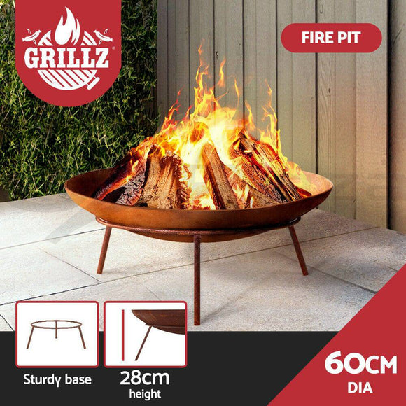 Fire Pit Heater Charcoal Iron Bowl Outdoor Patio Wood Fireplace 60CM
