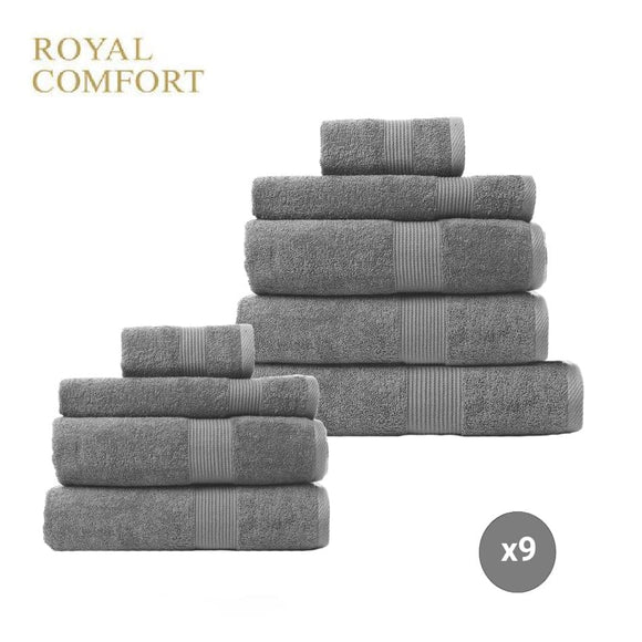 Royal Comfort 9 Piece Cotton Bamboo Towels Bundle Set 450GSM Luxurious Absorbent - Charcoal
