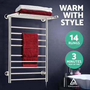 Devanti Electric Heated Towel Rack Warmer Heater Rails Rack Wall Mounted 14 Bar