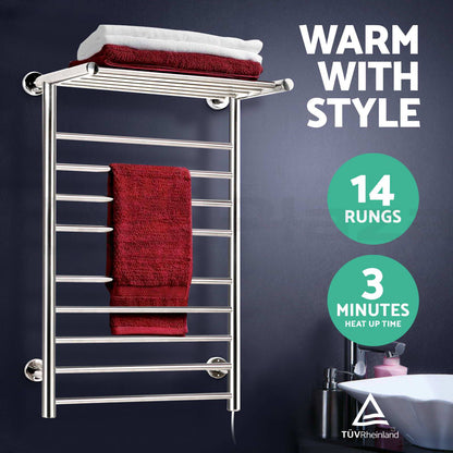 Devanti Electric Heated Towel Rack Warmer Heater Rails Rack Wall Mounted 14 Bar