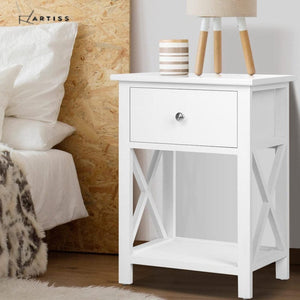 Bedside Table Coffee Side Cabinet Drawer Wooden White