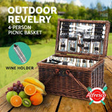 Alfresco Deluxe 4 Person Picnic Basket Set Folding Outdoor Insulated Liquor bag