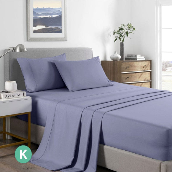 Bed Sheet 2000TC Royal Comfort Bamboo Cooling Sheet Set Ultra Soft Bedding - King - Lilac Grey