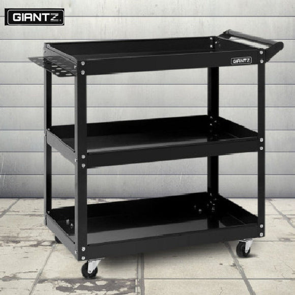 Giantz Tool Cart 3 Tier Parts Steel Trolley Mechanic Storage Organizer Black