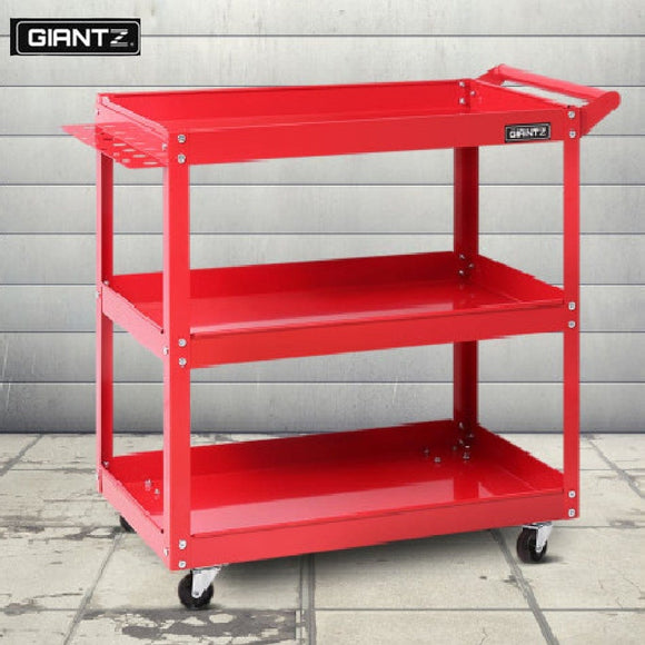 Giantz Tool Cart 3 Tier Parts Steel Trolley Mechanic Storage Organizer Red