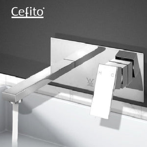 Cefito WELS Bathroom Tap Wall Square Silver Basin Mixer Taps Vanity Brass Faucet