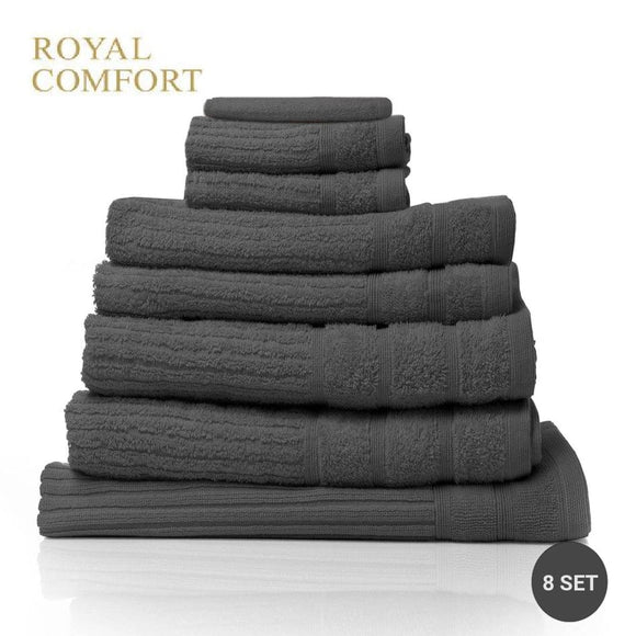 Royal Comfort Eden Egyptian Cotton 600GSM 8 Piece Luxury Bath Towels Set 8 Piece Granite