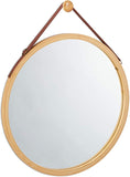 Hanging Round Wall Mirror 45 cm - Solid Bamboo Frame and Adjustable Leather Strap