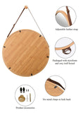 Hanging Round Wall Mirror 45 cm - Solid Bamboo Frame and Adjustable Leather Strap