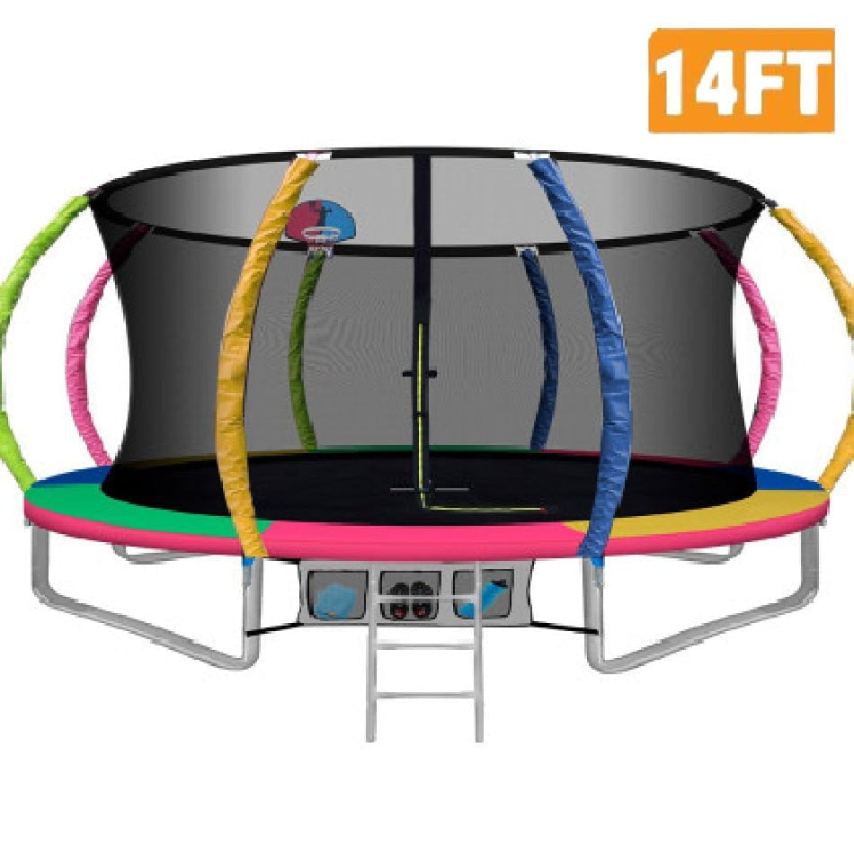 14ft Trampoline Everfit Kids Trampoline Rebounder w/ Ladder Basketball Hoop