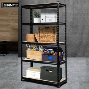 1.8M 5-Shelves Steel Warehouse Shelving Racking Garage Storage Rack Black