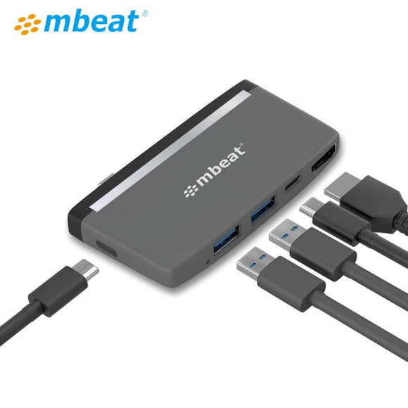 mbeat Essential Pro 5-in-1 USB- C Hub ( 4K HDMI Video, USB-C PD Pass Through Charging, USB 3.0 x 2, USB-C x 1)