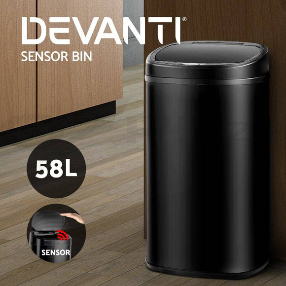 Motion Sensor Rubbish Bin 58L- Black