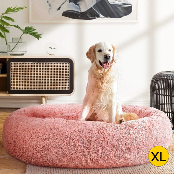 Pet Bed Dog Cat Calming Bed Extra Large 110cm Pink Sleeping Comfy Washable
