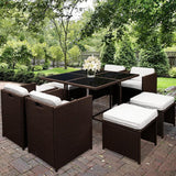 9 Piece Wicker Outdoor Dining Table Set - Brown & White