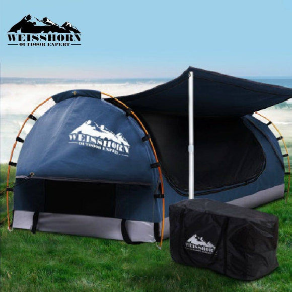 Double Swag Camping Swags Canvas Free Standing Dome Tent Dark Blue