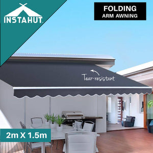 Folding Arm Awning Instahut Retractable Outdoor 2m x 1.5m - Grey