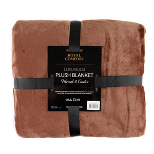Royal Comfort Plush Blanket Throw Warm Soft Super Soft Large 220cm x 240cm - Coffee