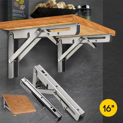 2Pcs 16" Folding Table Bracket Stainless Steel Triangle 150KG Wall Shelf Bench