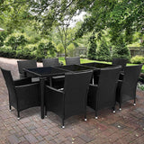 Outdoor Dining Table Set Wicker 9 Seater Storage Cover Black