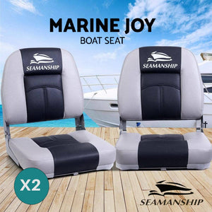 Seamanship 2X Folding Boat Seats Seat Marine Seating Set Swivels All Weather Charcoal & Grey