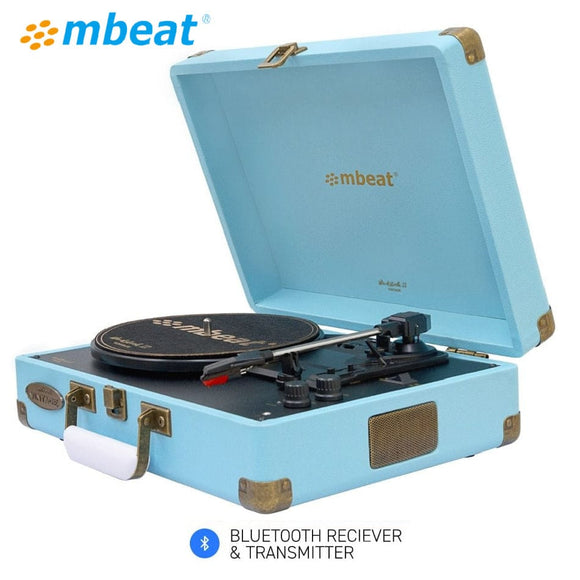 mbeat Woodstock II Sky Blue Retro Bluetooth (TX/RX) Turntable