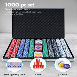 1000pcs Poker Chips Set Casino Texas Hold'em Gambling Party Game Dice Cards Case