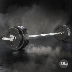 Everfit 58kg Barbell Set Weight Plates Bar Lifting Bench 168cm