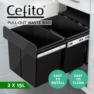 Pull Out Kitchen Bin - Black Cefito 2x15L