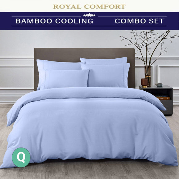 Royal Comfort Bamboo Cooling 2000TC Quilt Cover Set - Queen-Light Blue