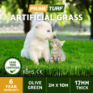 Primeturf Artificial Grass 17mm 2mx10m 20sqm Lawn Olive