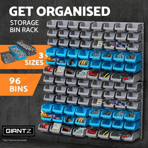 Giantz 96 Storage Bin Rack Wall-Mounted Tool Parts Garage Shelving Organiser
