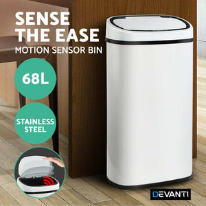 Motion Sensor Rubbish Bin - Devanti 68L White
