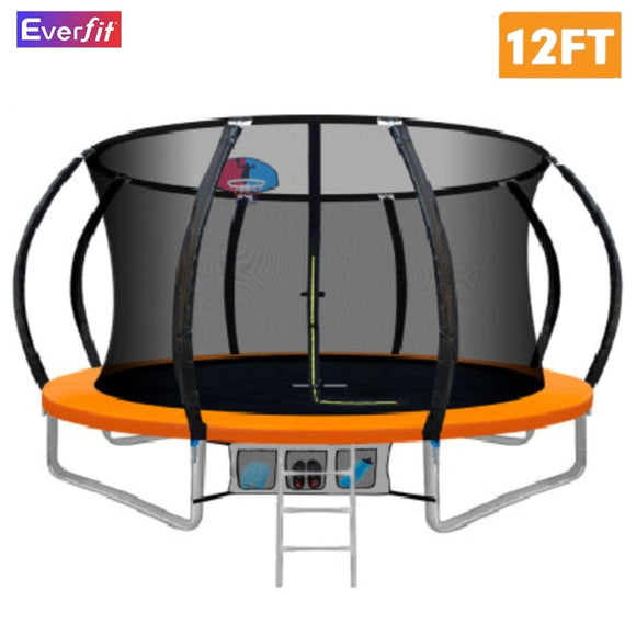 Everfit 12FT Trampoline for Kids w/ Ladder Enclosure Safety Net Rebounder Orange