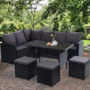 Outdoor Furniture Dining Table Set Wicker 9 Seater Storage Cover Black