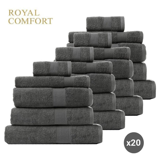 Royal Comfort 20 Piece Cotton Bamboo Towels Bundle Set 450GSM Luxurious Absorbent - Granite