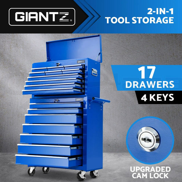 Giantz 17 Drawers Tool Box Trolley Blue