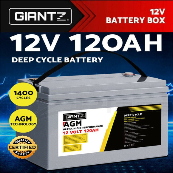 12V 120Ah AGM Deep Cycle Battery Marine Sealed Power Portable Box Solar