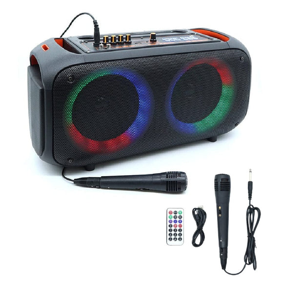 Karaoke Bluetooth Party Speaker LED Lights Wired Microphone Precision Audio Dual 6.5