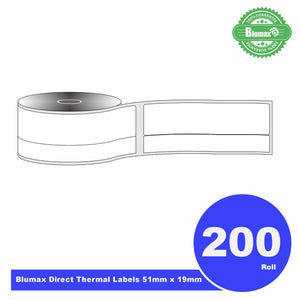 200 Rolls Blumax Direct Thermal (Zebra) 19mm x 51mm 500L White labels