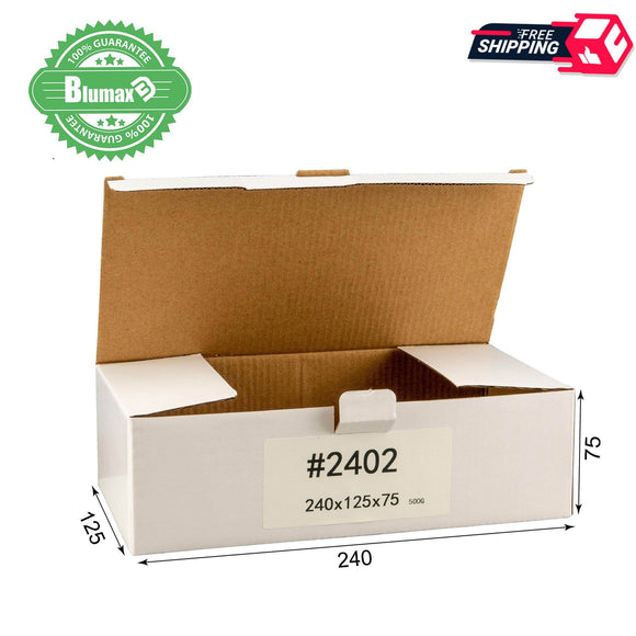 White Carton Cardboard Shipping Box 100x 240mm x 125mm x 75mm  (#2402) for 500G Satchel