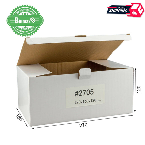 White Carton Cardboard Shipping Box 100x 270mm x 160mm x 120mm (#2705) for 3KG Satchel