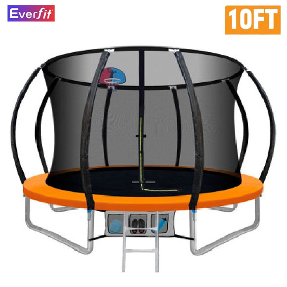 Everfit 10FT Trampoline for Kids w/ Ladder Enclosure Safety Net Rebounder Orange
