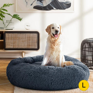Pet Bed Dog Cat Calming Bed Large 90cm Dark Grey Sleeping Comfy Cave Washable