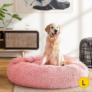 Pet Bed Dog Cat Calming Bed Large 90cm Pink Sleeping Comfy Cave Washable