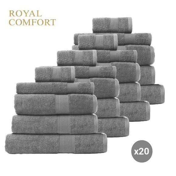 Royal Comfort 20 Piece Cotton Bamboo Towels Bundle Set 450GSM Luxurious Absorbent - Charcoal