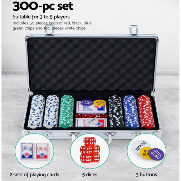 Poker Chip Set 300PC Chips TEXAS HOLD'EM Casino Gambling Dice Cards